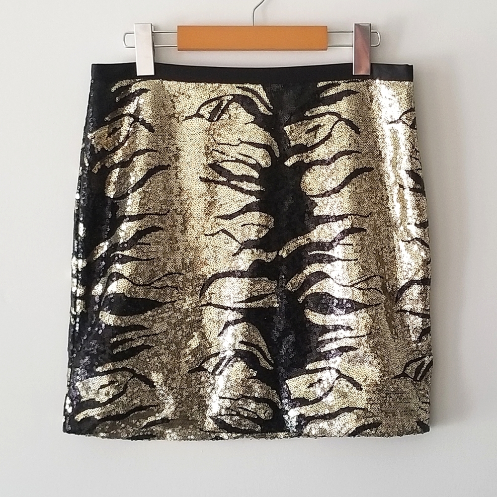Black Collection Sequin Zebra Pattern Mini Skirt, Size Small
